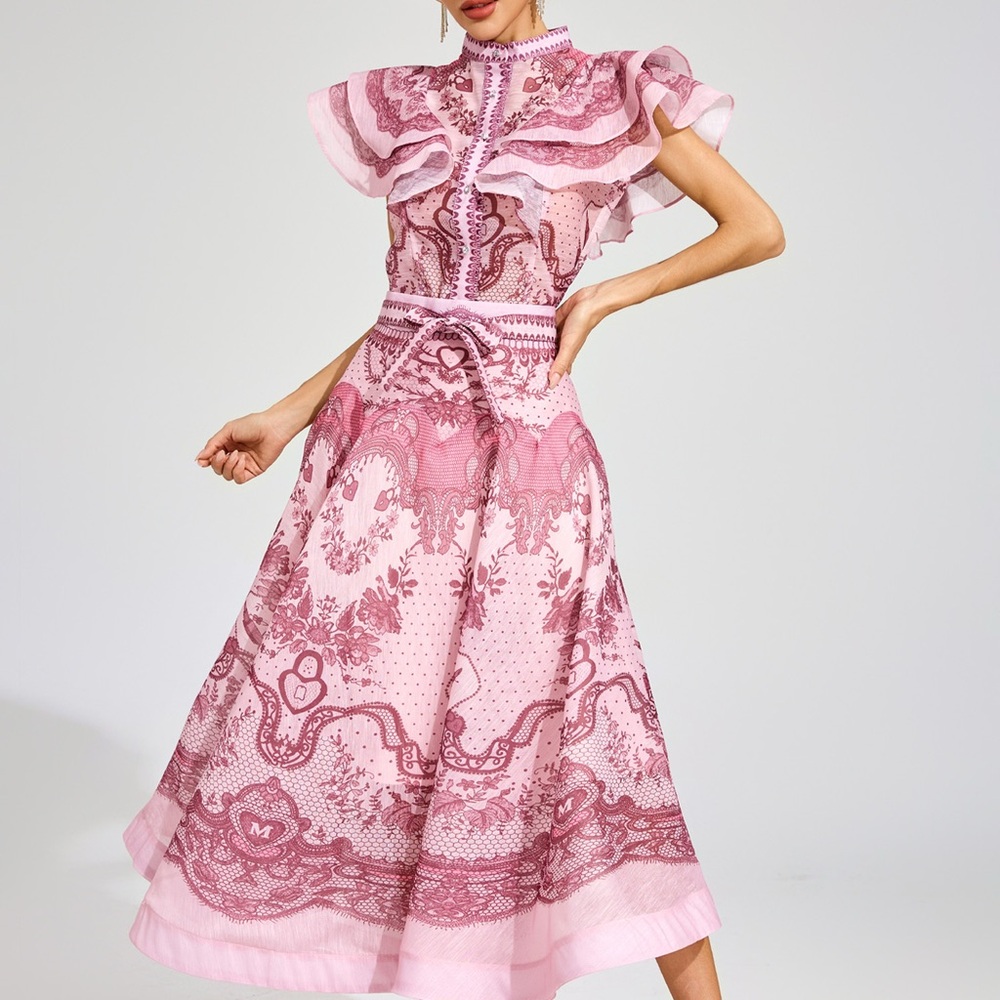 Designer-Style Pink Ruffled Two-Piece Dress Set - Picture 4 of 11